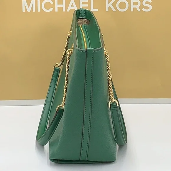 Michael Kors Jet Set Item Medium Front Pocket Shoulder Chain Tote JEWEL GREEN